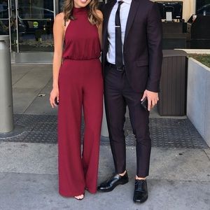 Lulu’s Moment of Life Halter Jumpsuit in Wine Red